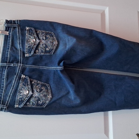 Q women's Apt 9 blue stretch bling dungarees size 10 - Picture 4 of 6